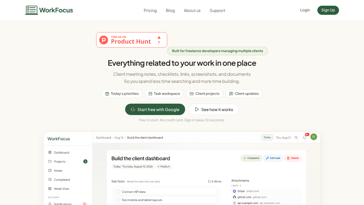 WorkFocus website screenshot