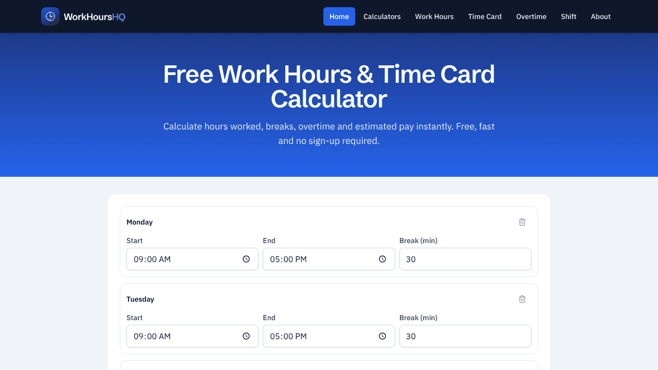 WorkHoursHQ website screenshot