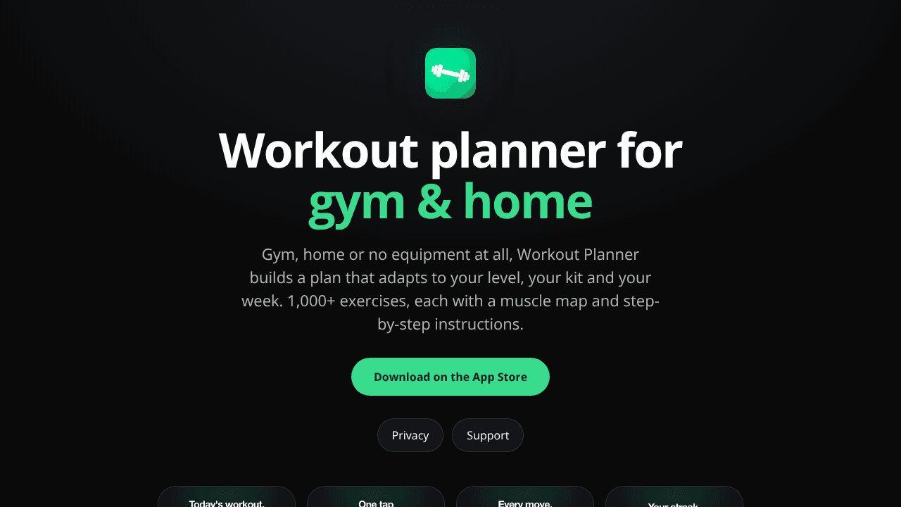 Workout Planner - Gym & Home website screenshot