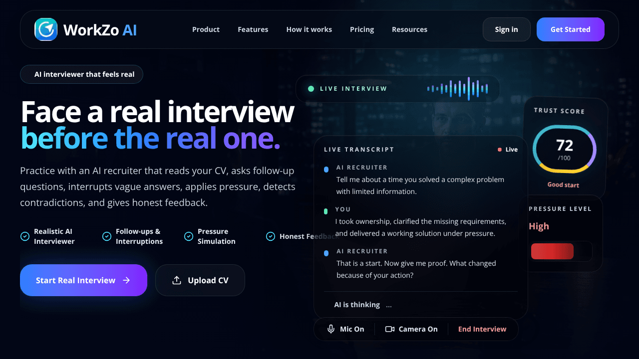 WorkZo AI website screenshot