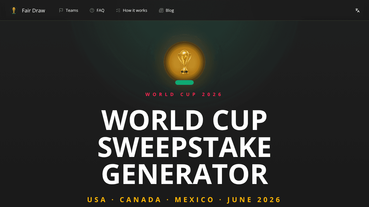 World Cup Sweepstake Generator 2026 website screenshot