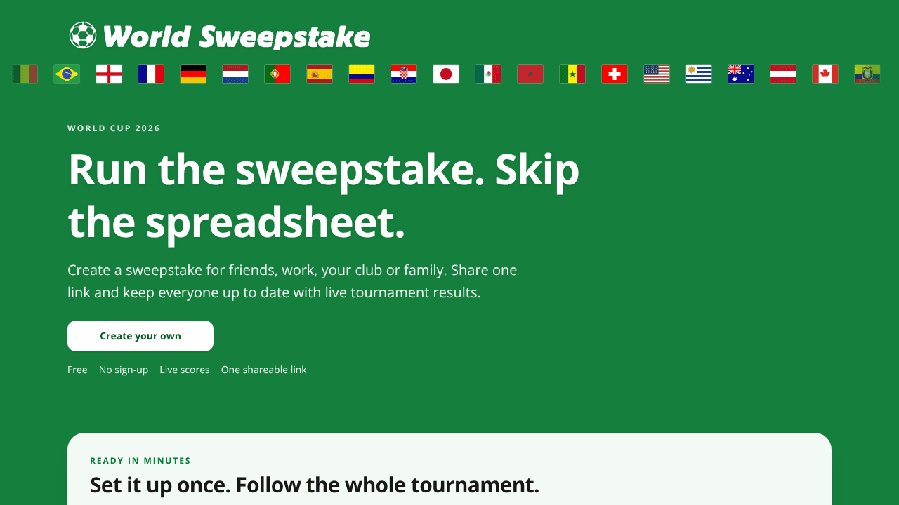 World Sweepstake website screenshot