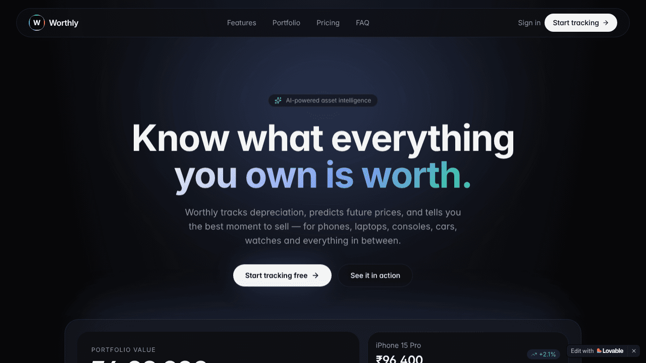 Worthly — Know Your Things Worth website screenshot