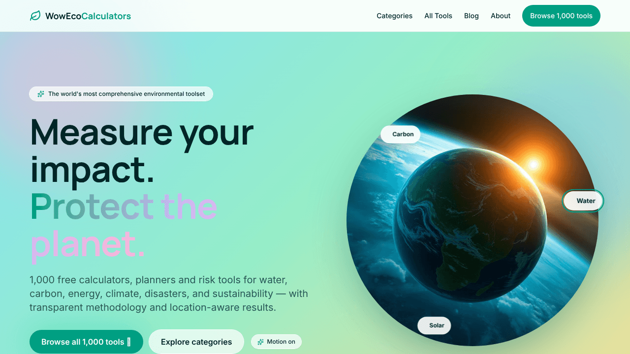 WOW Eco Calculators website screenshot