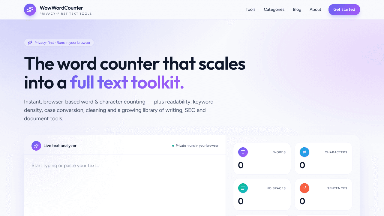 WOW Word Counter website screenshot