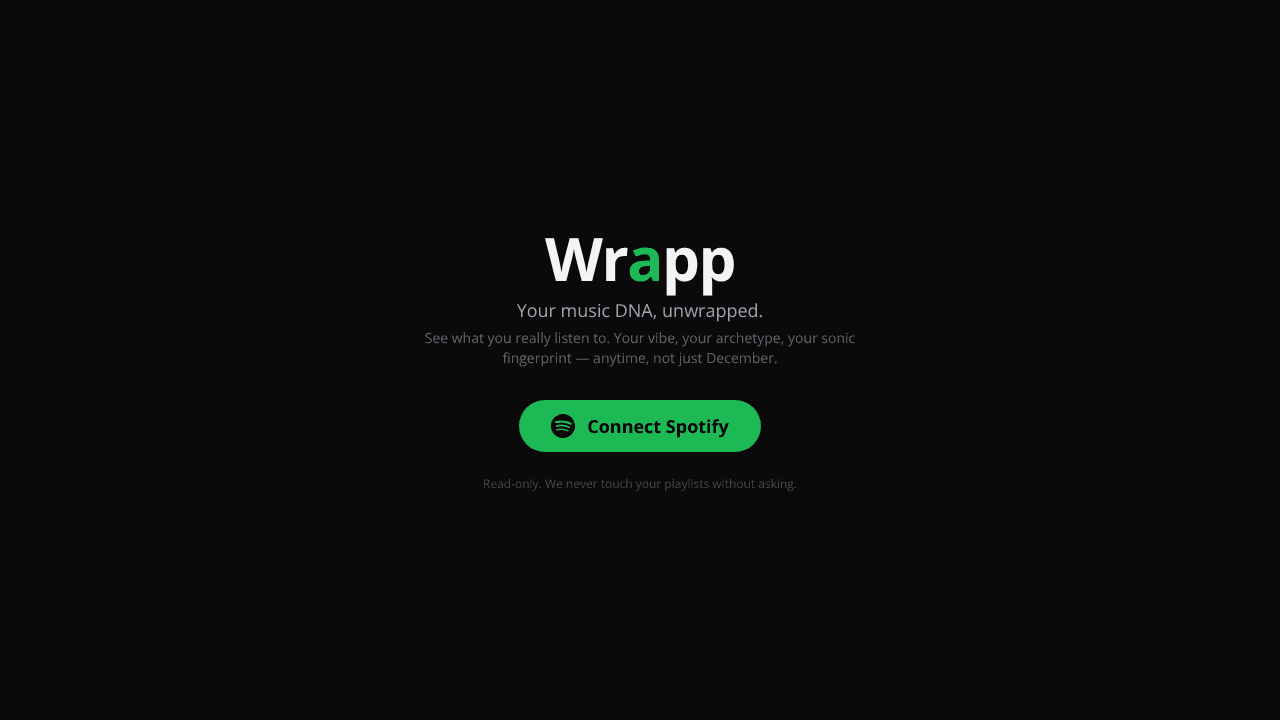 Wrapp--on demand spotify roundup.   website screenshot