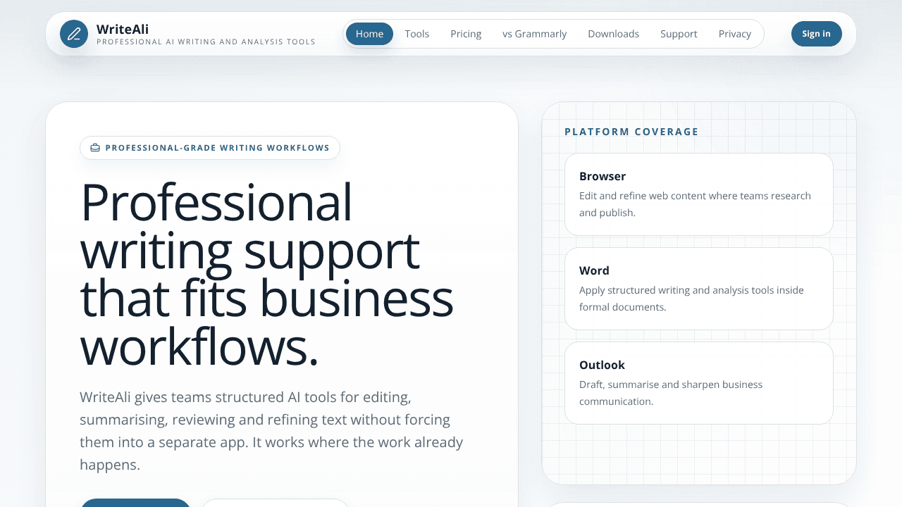 WriteAli website screenshot
