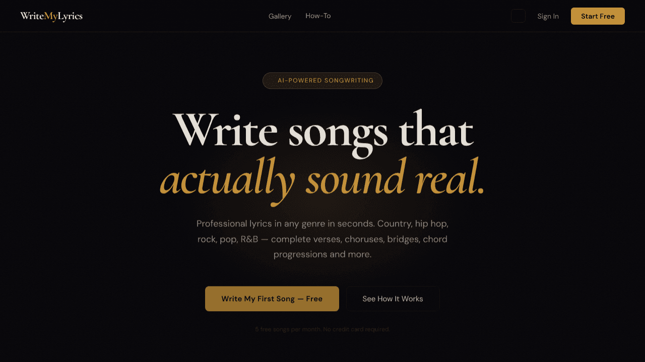 WriteMyLyrics website screenshot