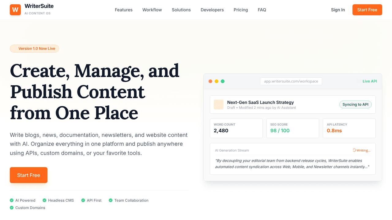 WriterSuite website screenshot