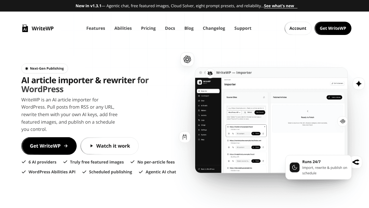 WriteWP – AI Autoblogging For WordPress website screenshot