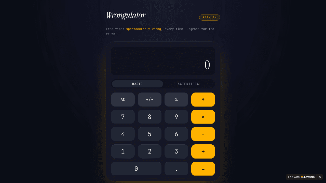 Wrongulator website screenshot