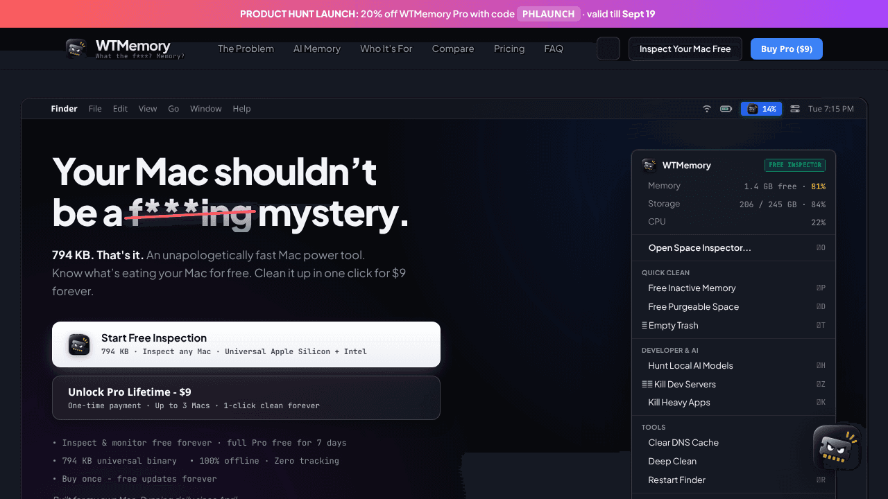 WTMemory website screenshot