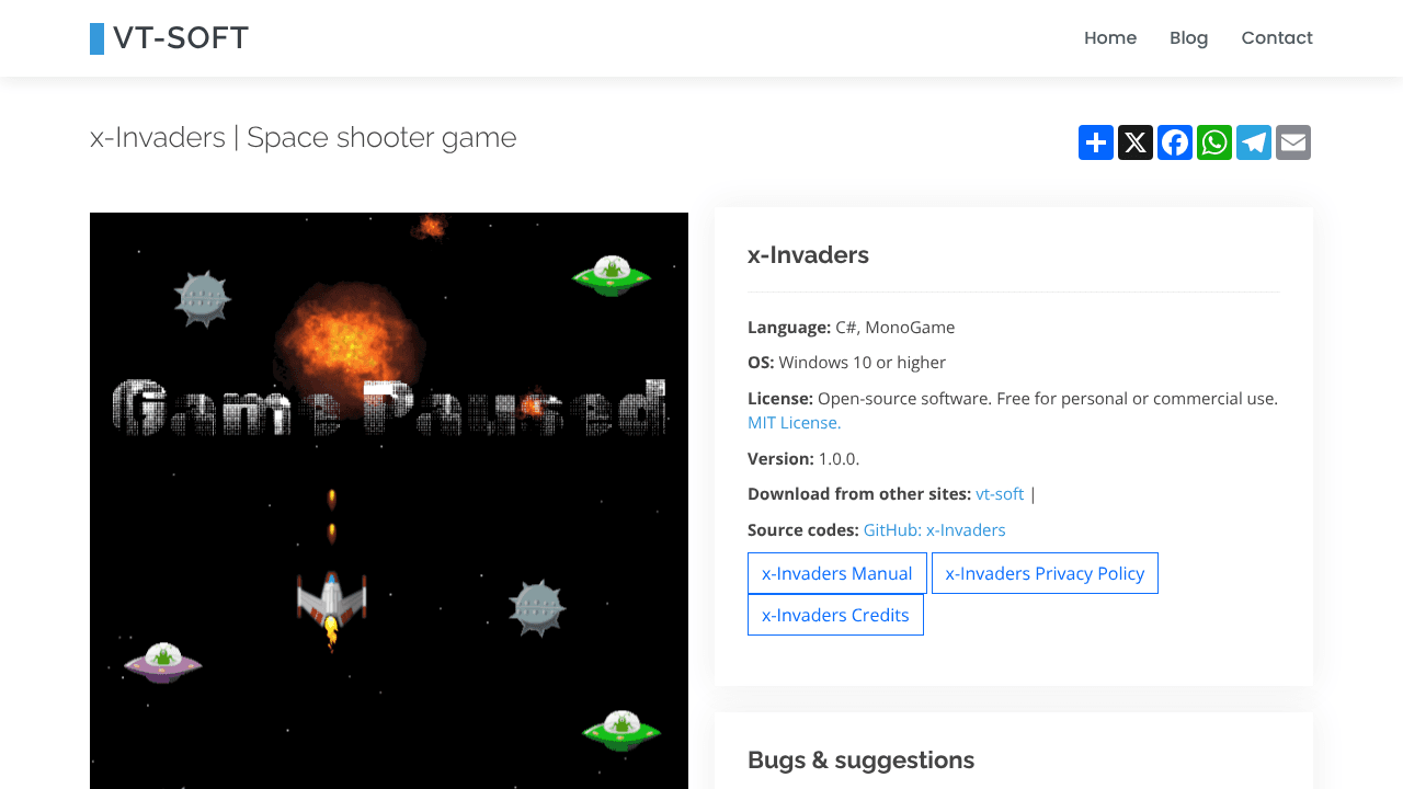 x-Invaders website screenshot
