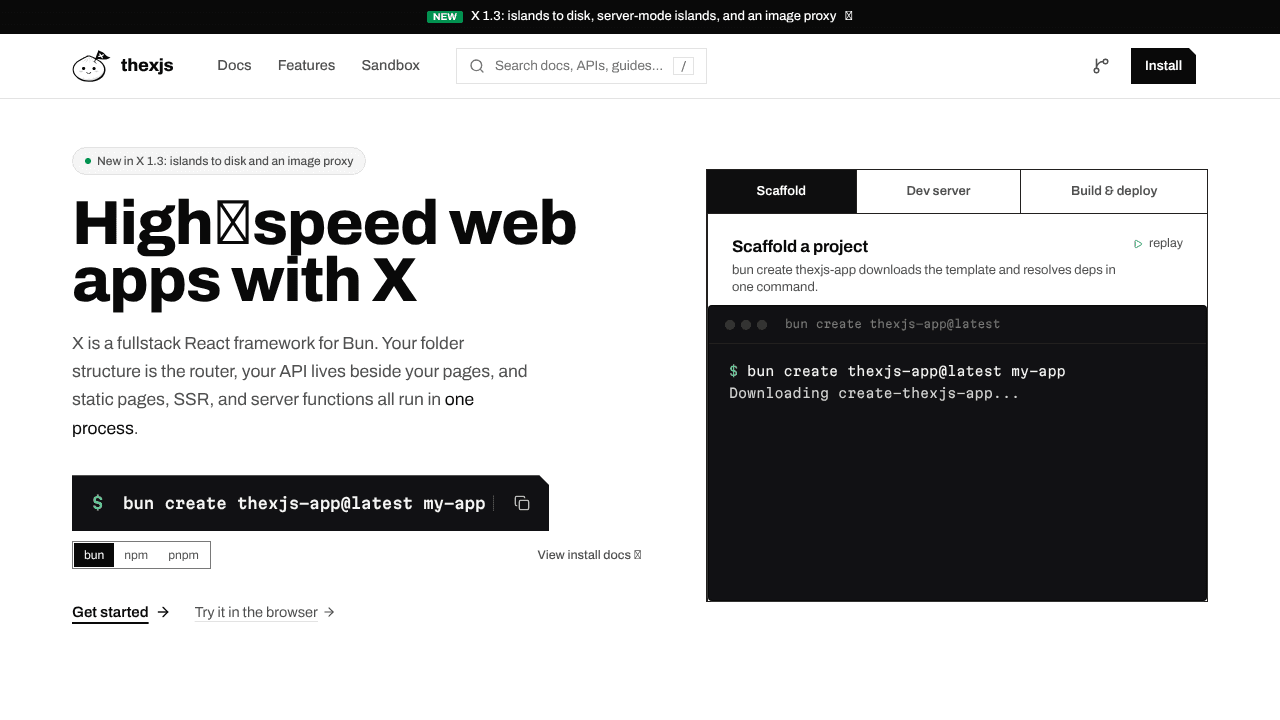 X (@thexjs) website screenshot