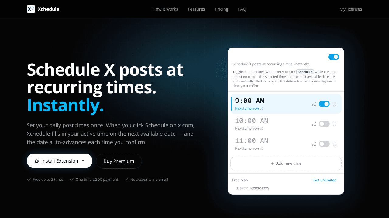 Xchedule website screenshot