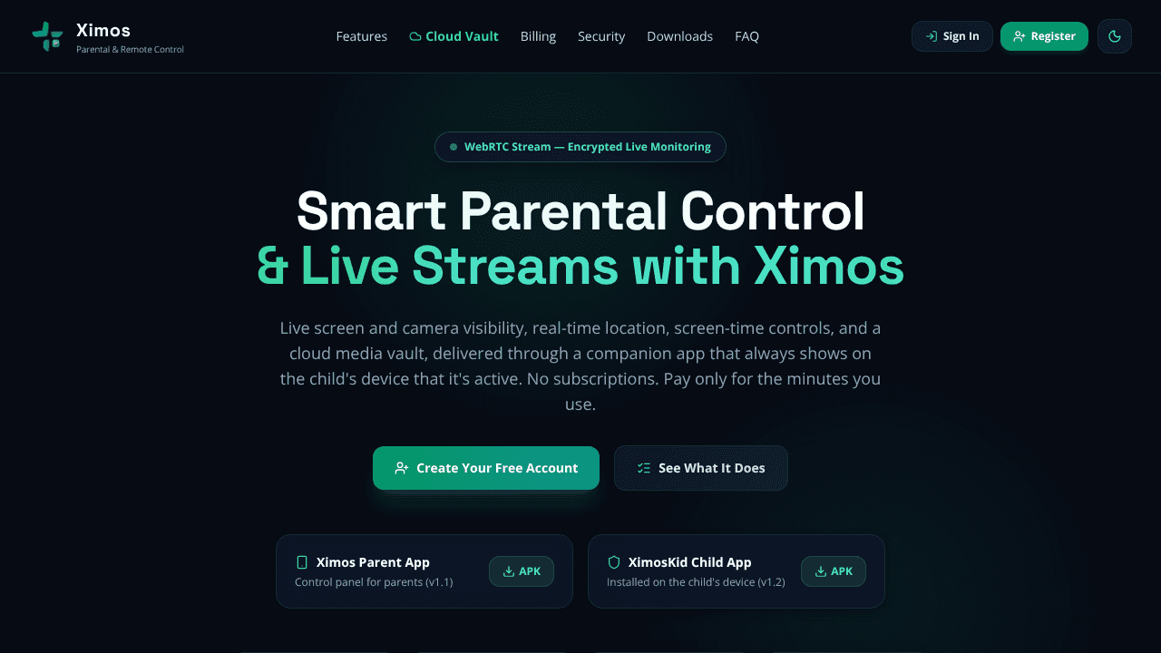 Ximos - Parental Control website screenshot