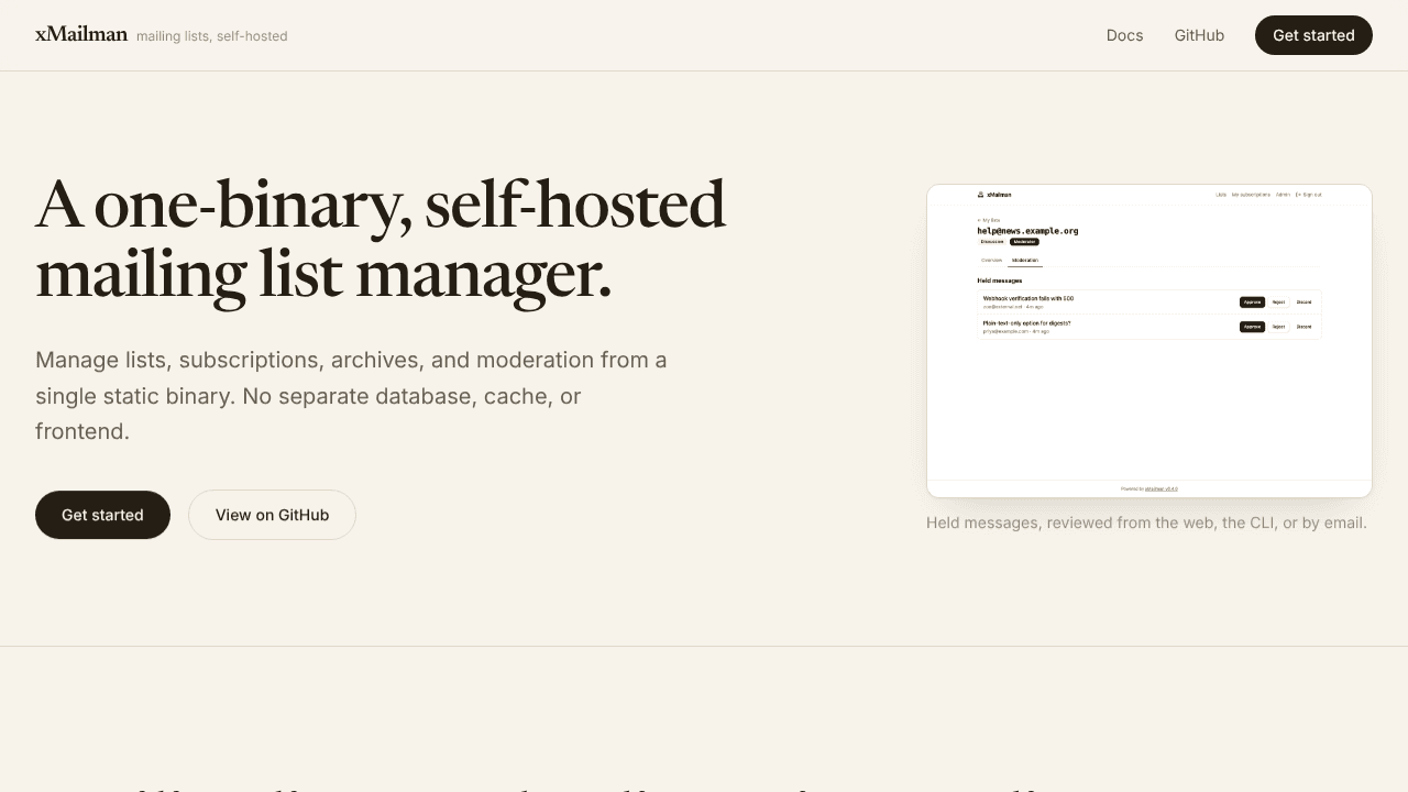 xMailman website screenshot