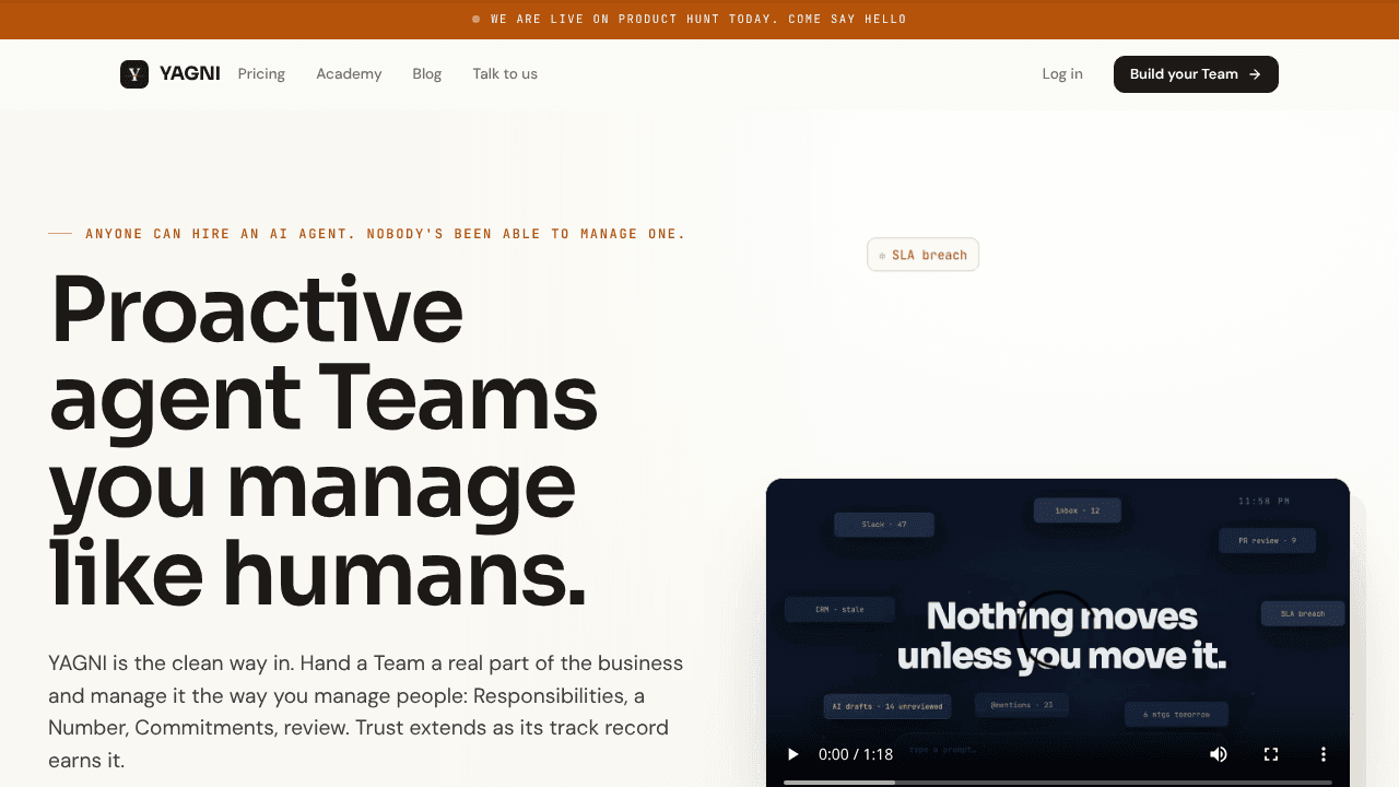YAGNI website screenshot