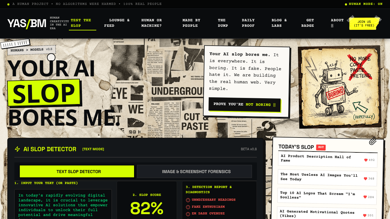 YASBM — Your AI Slop Bores Me website screenshot