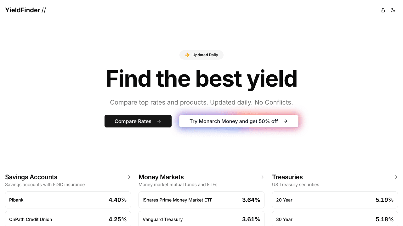 YieldFinder website screenshot