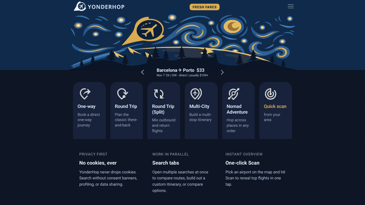 YonderHop website screenshot
