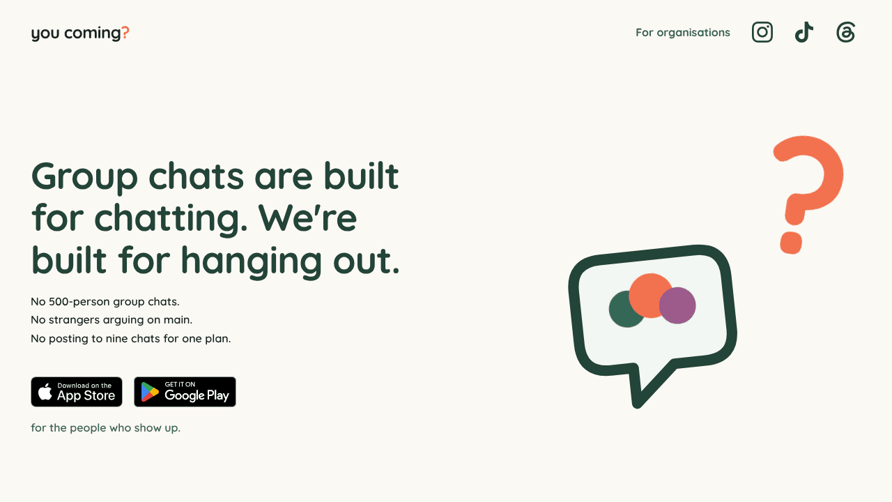 you coming? website screenshot