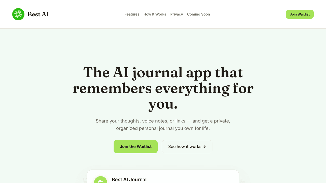 Your Journal with AI Memory (Waitlist) website screenshot