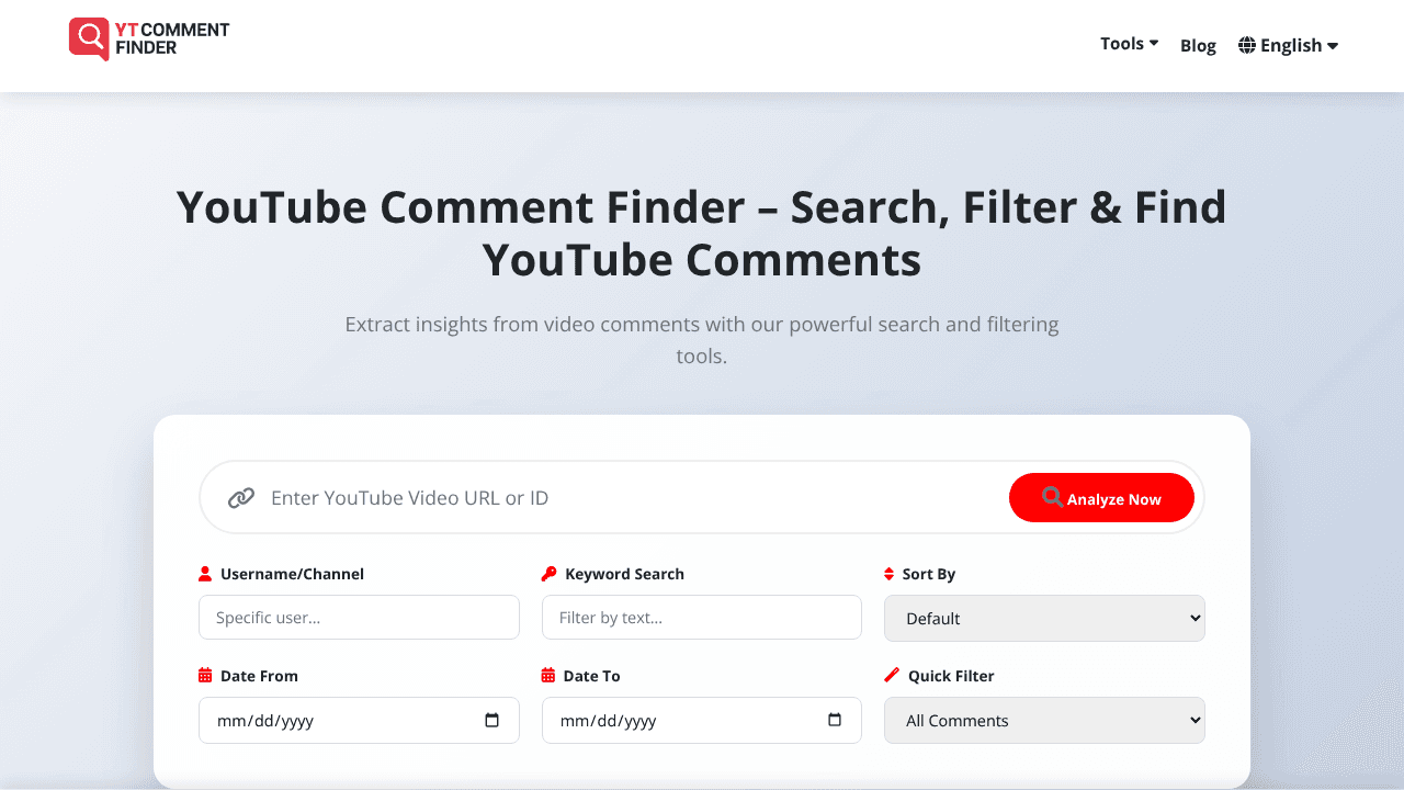 YouTube Comment Finder Online & free website screenshot