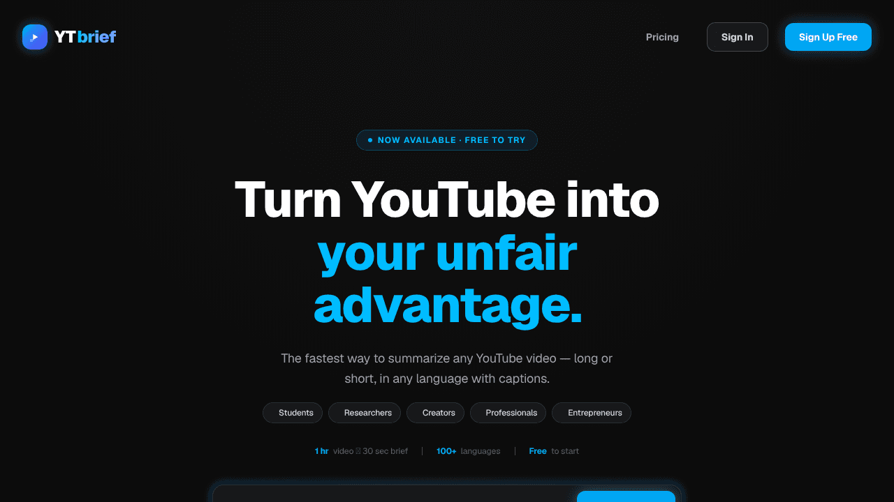 YT-brief website screenshot