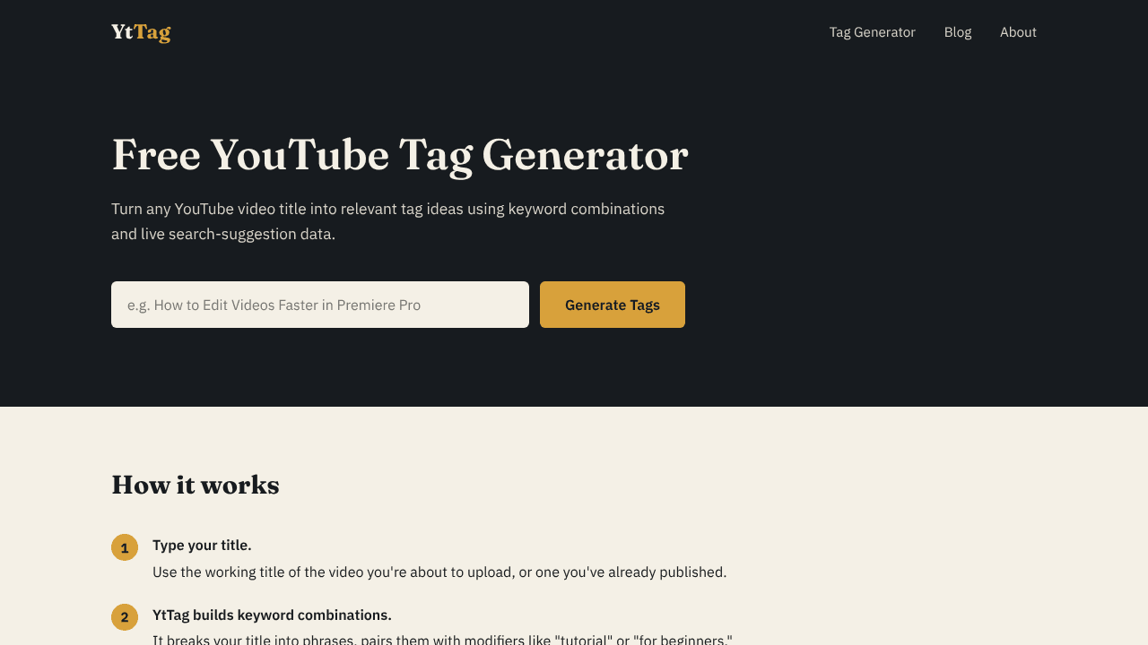 YtTag website screenshot