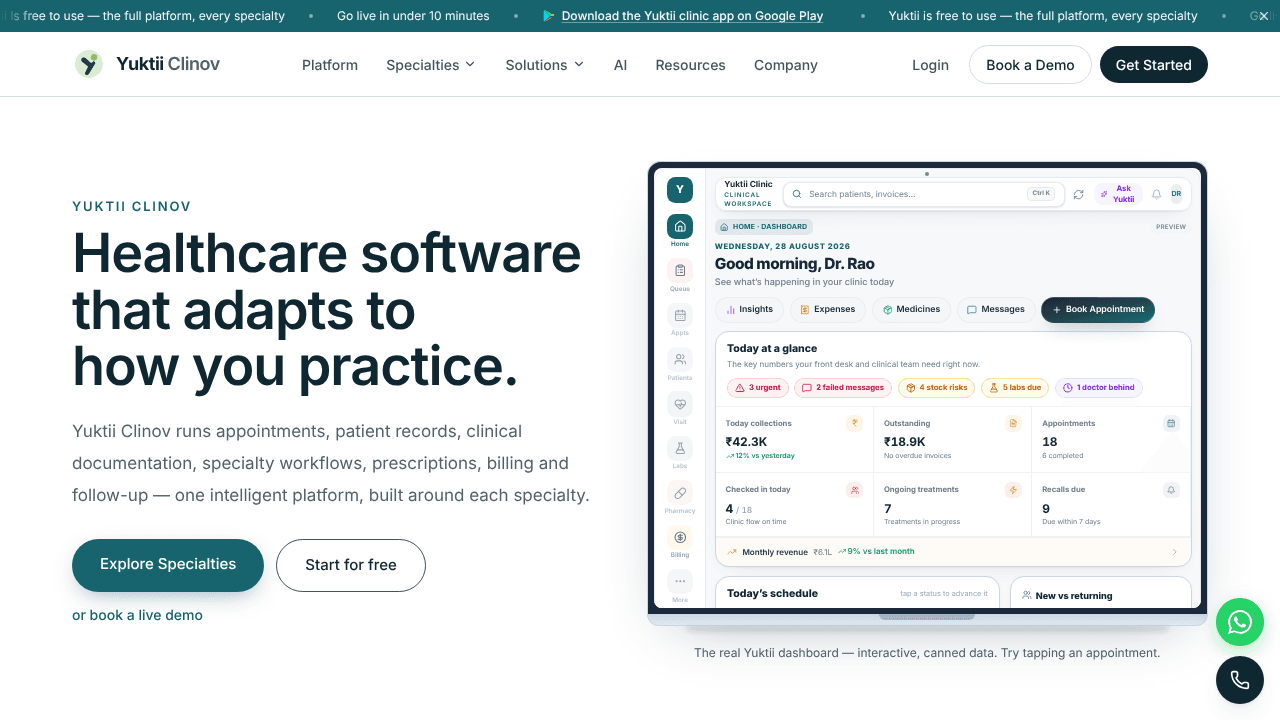 Yuktii Clinov website screenshot