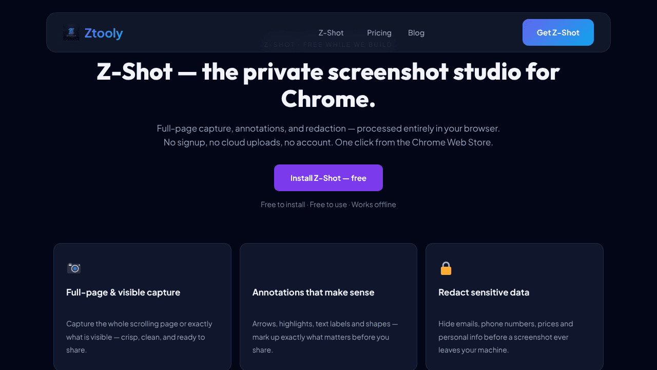 Z-Shot website screenshot
