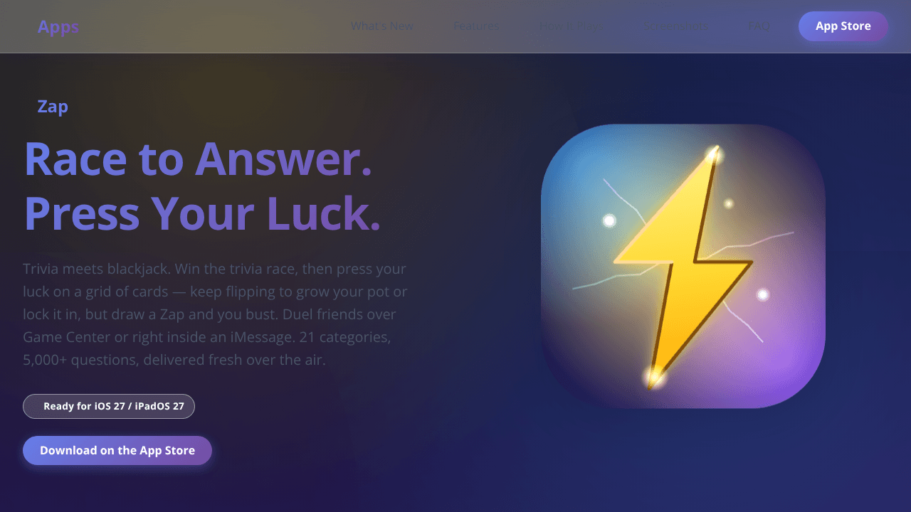 Zap! website screenshot
