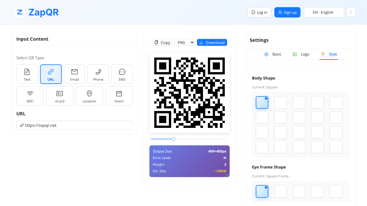 ZapQR website screenshot