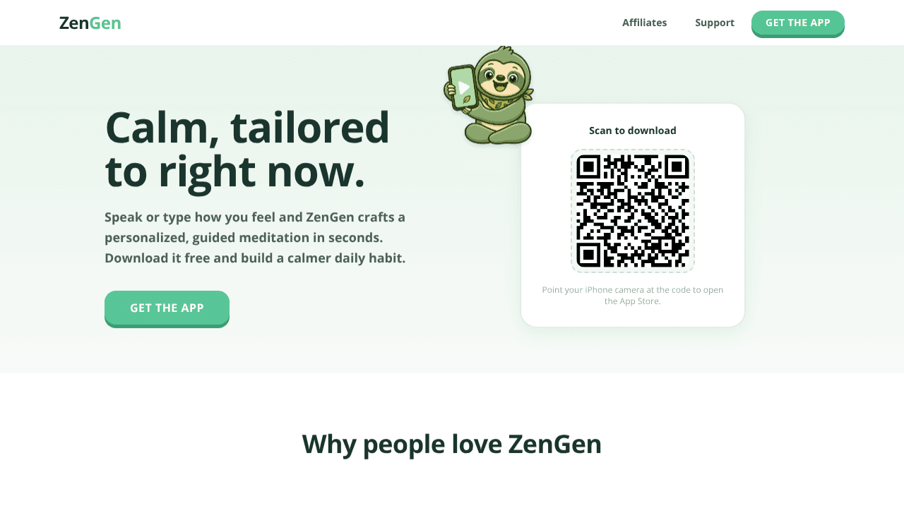ZenGen — Meditations made for the moment website screenshot