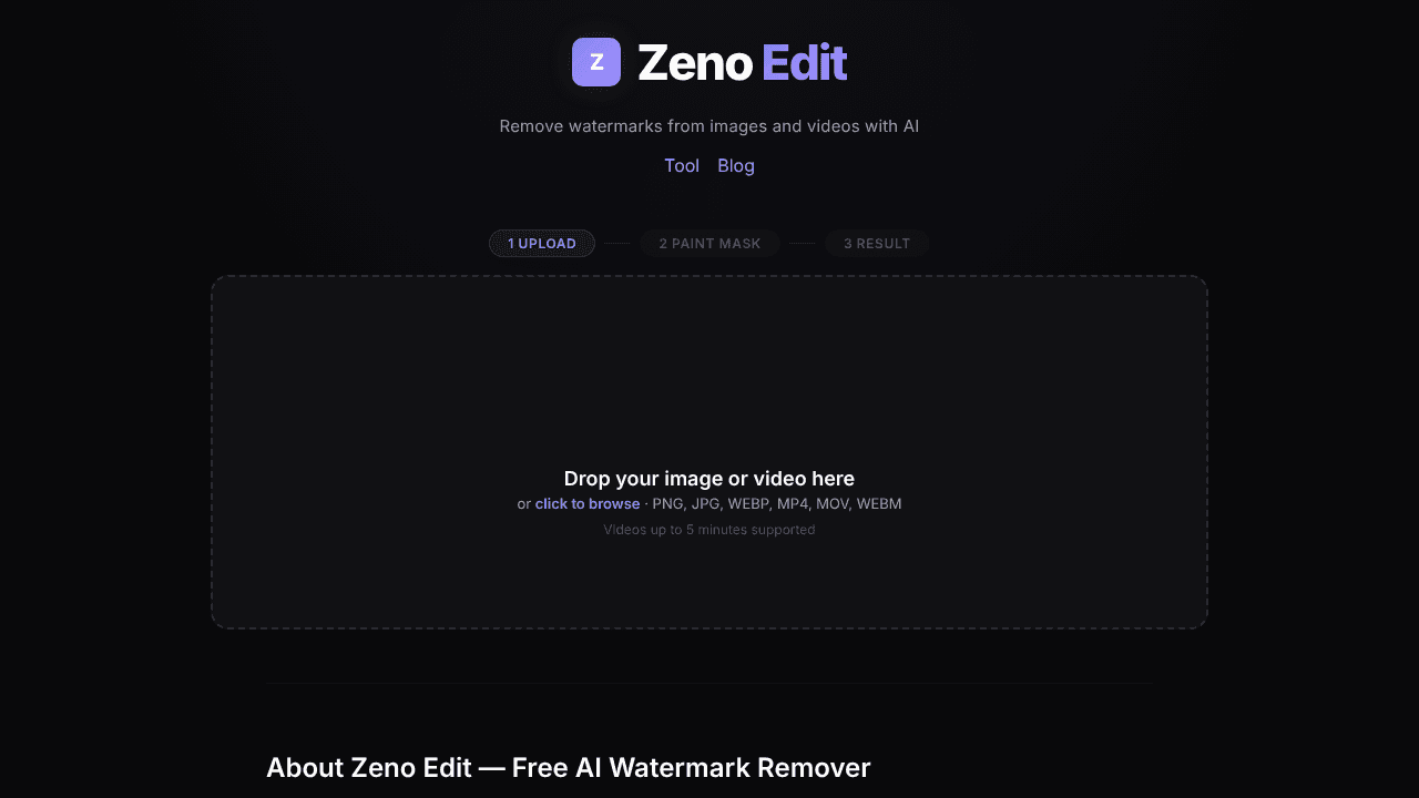 Zeno Edit website screenshot