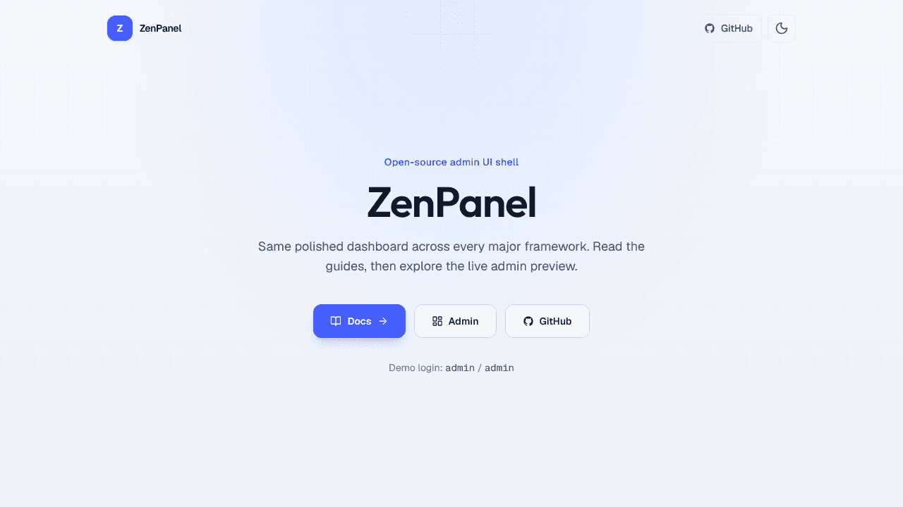 ZenPanel website screenshot