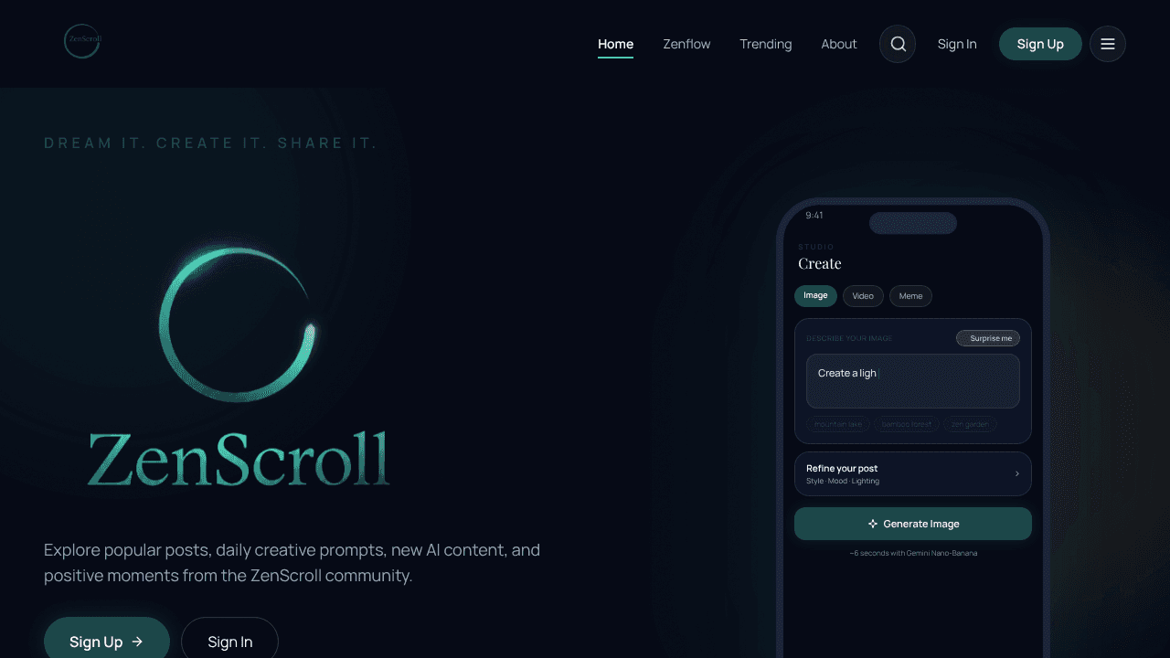 ZenScroll website screenshot
