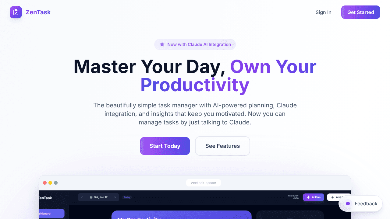 ZenTask website screenshot