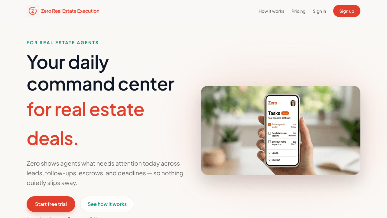 Zero Real Estate Execution website screenshot