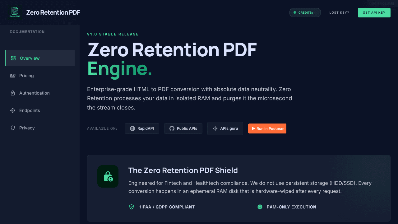 Zero Retention PDF  website screenshot