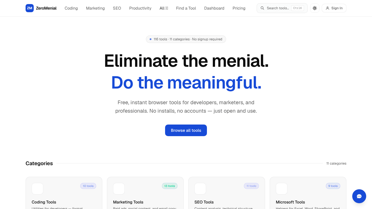 ZeroMenial website screenshot