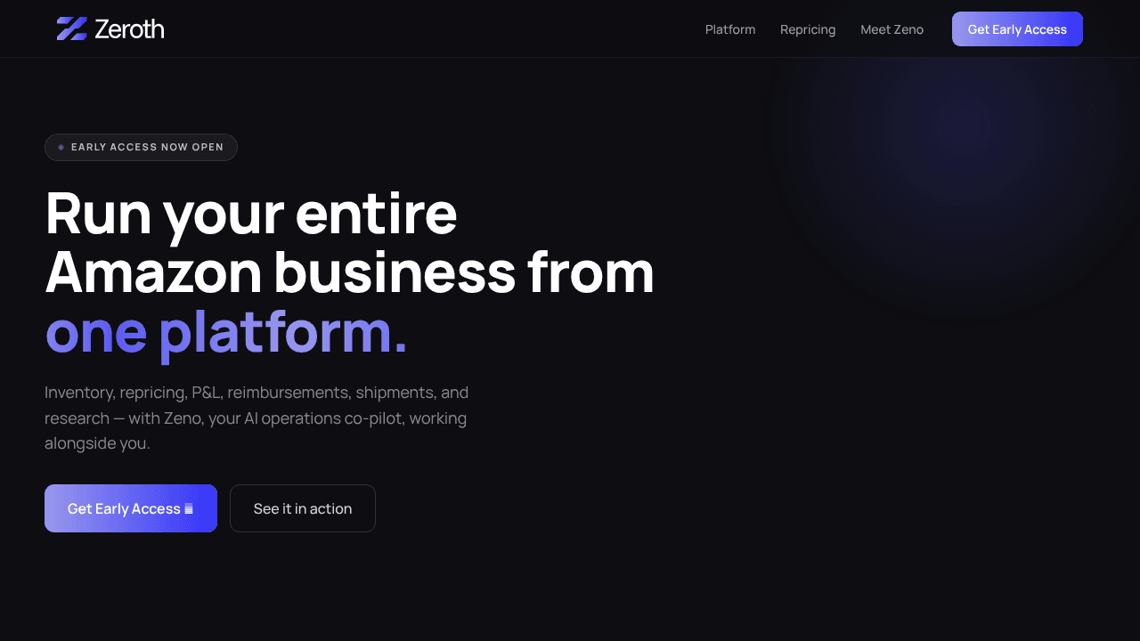 Zeroth: All-in-One Amazon Seller Suite website screenshot