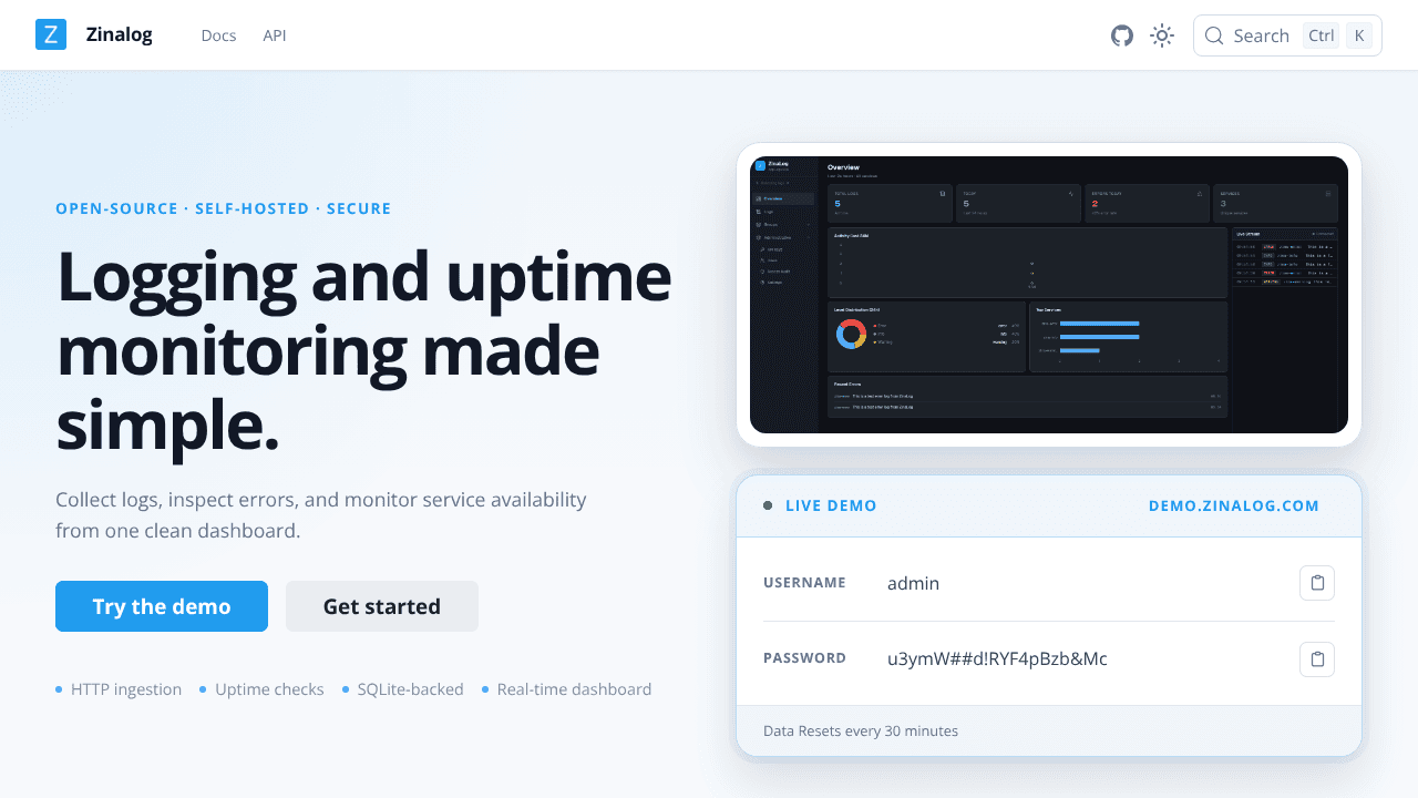 ZinaLog website screenshot