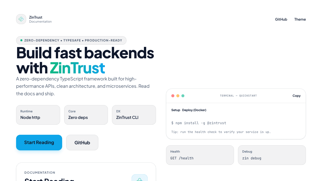 ZinTrust website screenshot