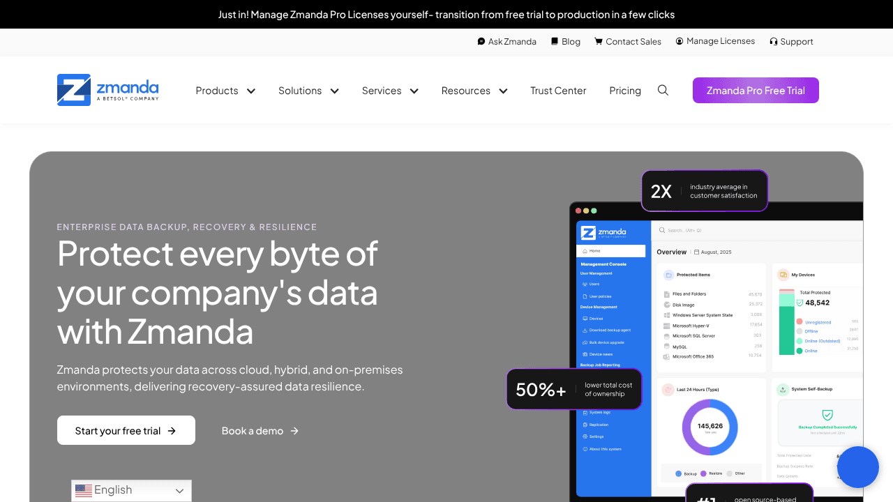 Zmanda Pro website screenshot