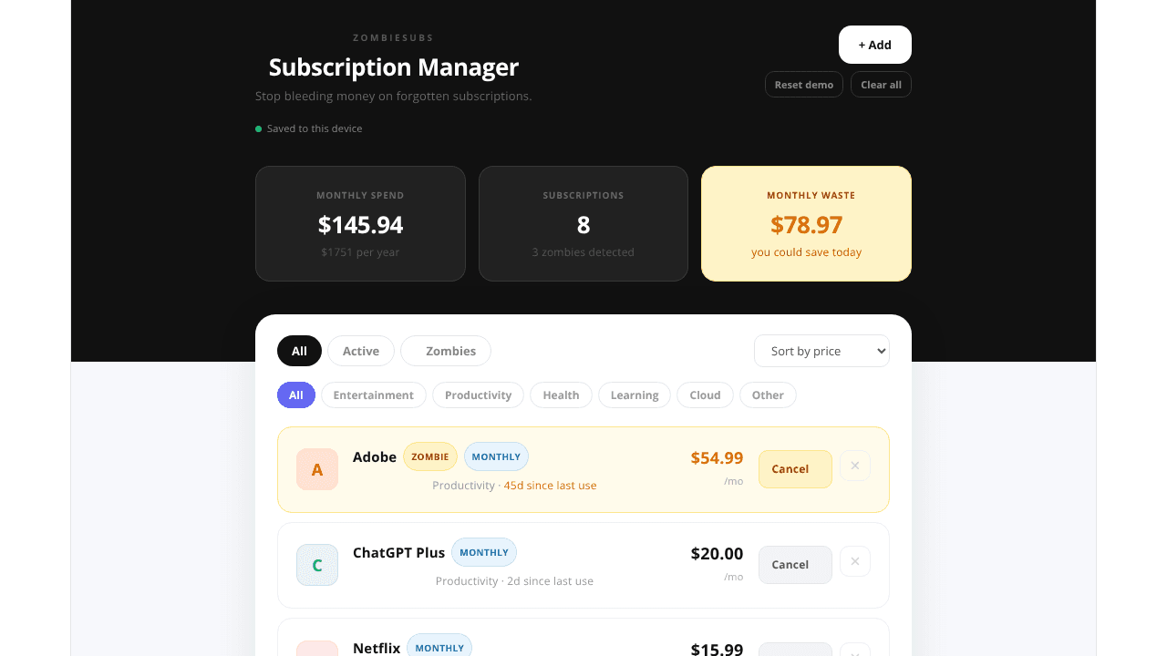 ZombieSubs website screenshot