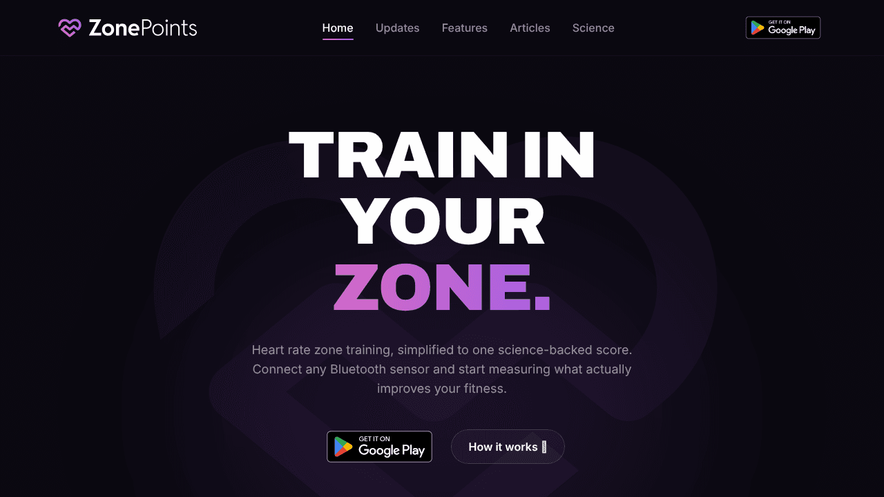 ZonePoints: Bluetooth Heart Rate Monitor website screenshot