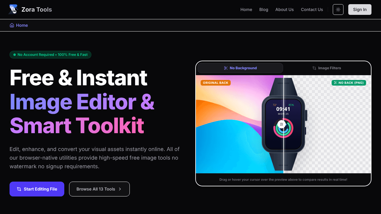 Zora Tools website screenshot