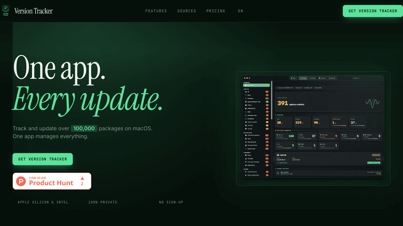 Version Tracker website screenshot